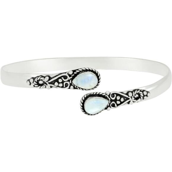 Pear Shape Natural Gemstones Bangle for Women - 925 Sterling Silver Plated - Picture 3 of 7